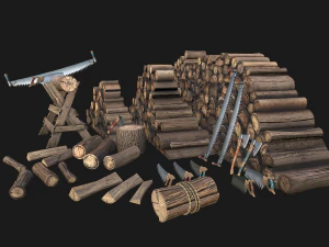 Set of Lumberjack and Firewood 3D Model