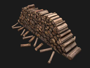 Set of Lumberjack and Firewood 3D Model