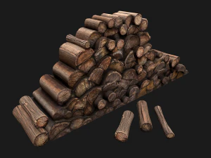 Set of Lumberjack and Firewood 3D Model