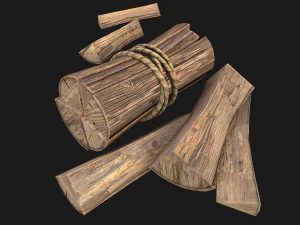 Set of Lumberjack and Firewood 3D Model