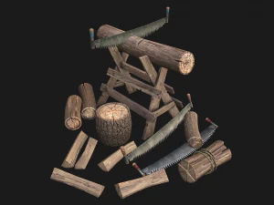 Set of Lumberjack and Firewood 3D Model