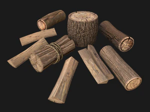 Set of Lumberjack and Firewood 3D Model