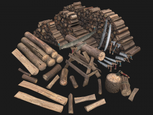 Large Set of Lumberjack and Firewood 3D मॉडल