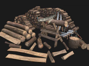 Large Set of Lumberjack and Firewood 3D Model