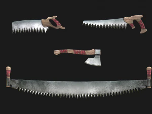 Large Set of Lumberjack and Firewood 3D Model