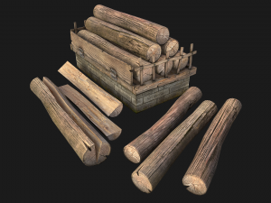 Sawmill Storage with Wooden Logs 3Dモデル
