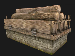 Sawmill Storage with Wooden Logs 3D Model