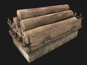 Sawmill Storage with Wooden Logs 3D Model