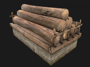 Sawmill Storage with Wooden Logs 3D Модель