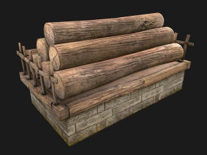 Sawmill Storage with Wooden Logs 3D Model
