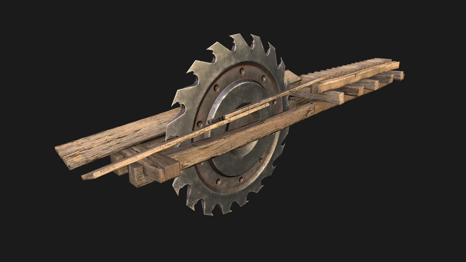 Medieval Sawmill Mechanism 3D Model .c4d .max .obj .3ds .fbx .stl .blend
