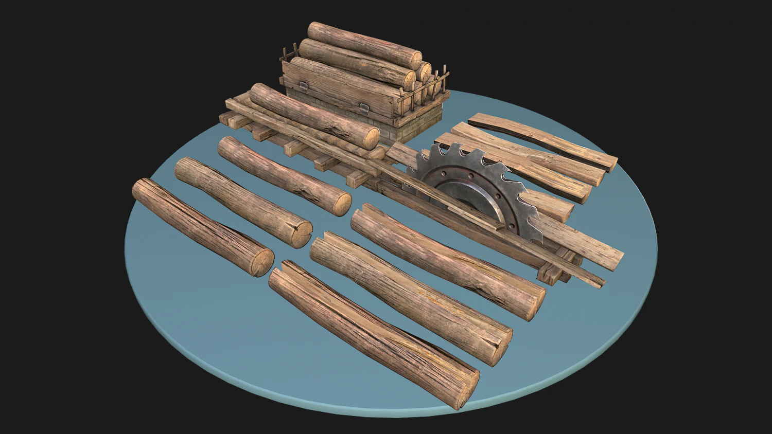 Sawmill Mechanism with Storage 3D Model .c4d .max .obj .3ds .fbx .stl .blend 