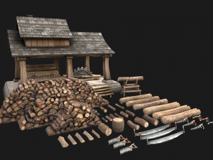 Sawmill and Lumberjack Set 3D Model