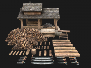 Sawmill and Lumberjack Set 3D Модель