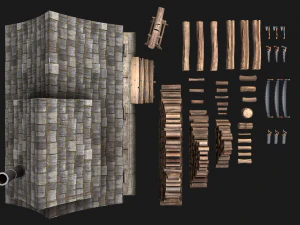 Conjunto de serraria e lenhador Modelo 3D