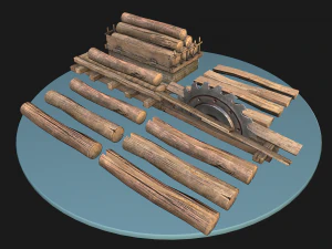 Conjunto de serraria e lenhador Modelo 3D