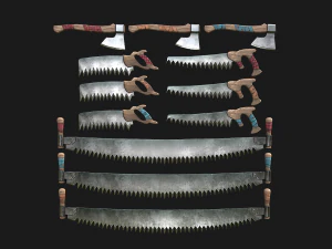 Conjunto de serraria e lenhador Modelo 3D