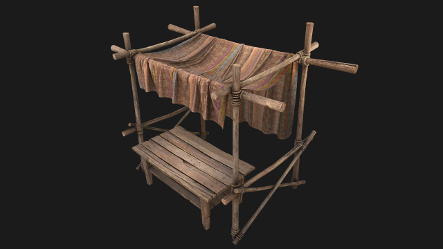 Market Stall Tent Brown Lines 3D Модель .c4d .max .obj .3ds .fbx .stl .blend 