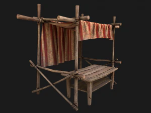 Рыночный прилавок Красная палатка 3D Модель