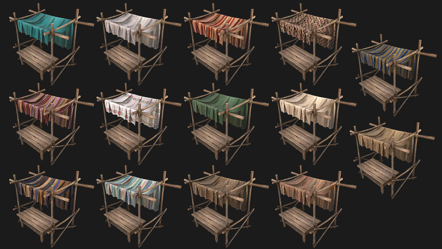 Medieval Market Stalls Tent Pack 3D Model .c4d .max .obj .3ds .fbx .stl .blend 