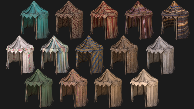 Medieval Market Stalls Cylindrical Tent Pack Modelo 3D .c4d .max .obj .3ds .fbx .stl .blend 