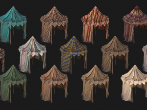 Medieval Market Stalls Cylindrical Tent Pack Modelo 3D