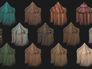 Medieval Market Stalls Cylindrical Tent Pack Modelo 3D