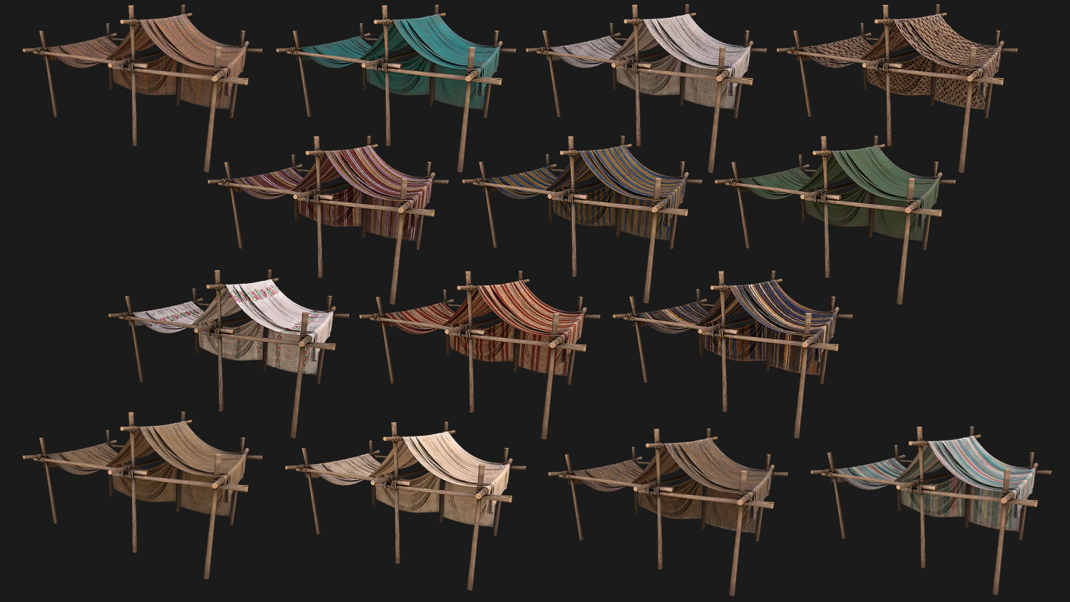 Market Stalls Tent Camping Pack Bazaar Merchant Stand set 3D Model .c4d .max .obj .3ds .fbx .stl .blend 