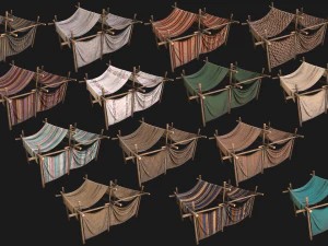 Market Stalls Tent Camping Pack Bazaar Merchant Stand set 3D Model