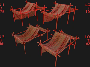 Market Stalls Tent Camping Pack Bazaar Merchant Stand set 3D Model