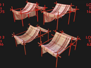 Market Stalls Tent Camping Pack Bazaar Merchant Stand set 3D Model