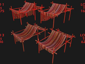 Market Stalls Tent Camping Pack Bazaar Merchant Stand set 3D Model