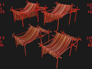 Market Stalls Tent Camping Pack Bazaar Merchant Stand set 3D Model