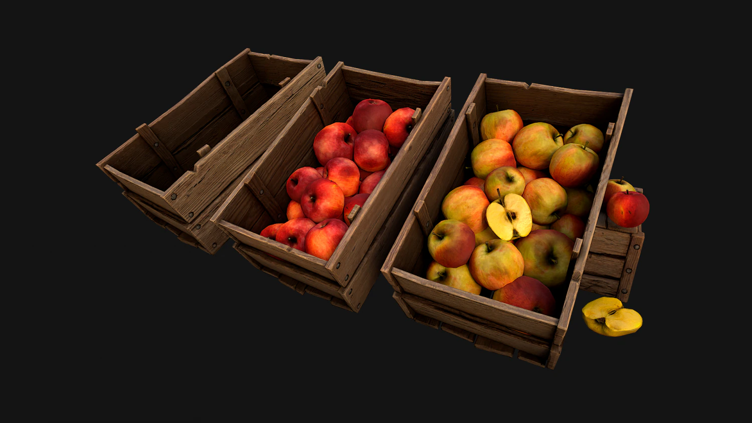 Apples Box Crate Stand 3D Model .c4d .max .obj .3ds .fbx .stl .blend 