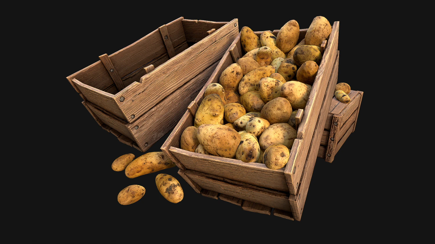 Potato Box Crate Stand Bazaar Stall Vegetable Food 3D Model .c4d .max .obj .3ds .fbx .stl .blend 