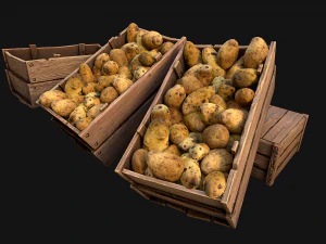 Potato Box Crate Stand Bazaar Stall Vegetable Food 3D Model