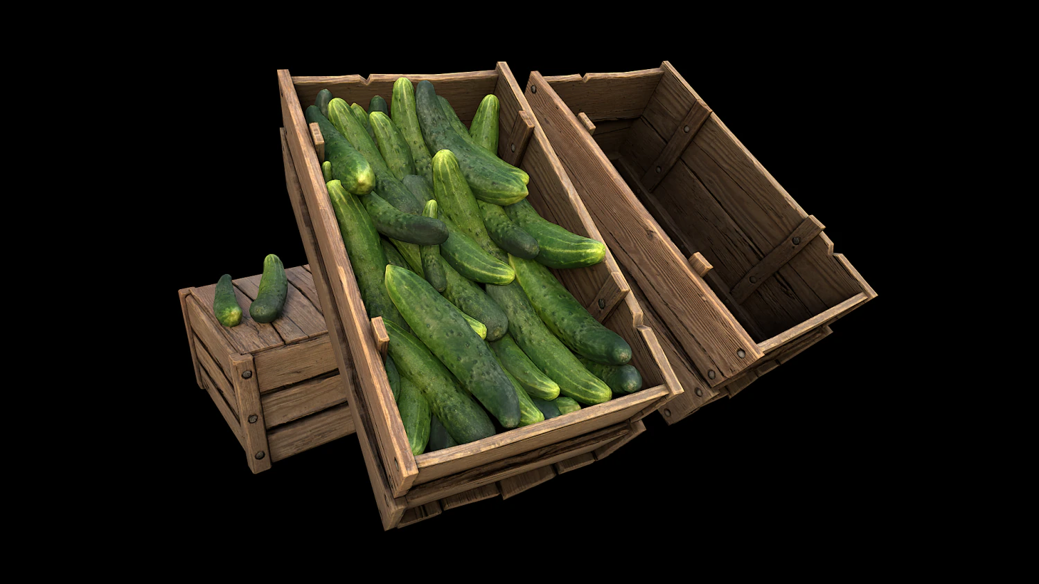 Cucumbers Box Crate Bazaar Food Stand Stall 3D Model .c4d .max .obj .3ds .fbx .stl .blend 