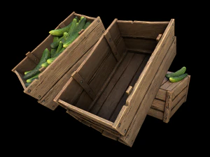 Cucumbers Box Crate Bazaar Food Stand Stall 3D Model