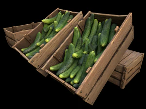 Cucumbers Box Crate Bazaar Food Stand Stall 3D Model