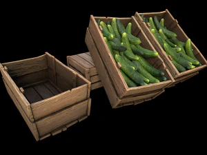Cucumbers Box Crate Bazaar Food Stand Stall 3D Model
