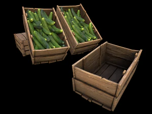 Cucumbers Box Crate Bazaar Food Stand Stall 3D Model