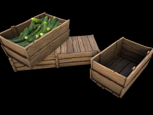Cucumbers Box Crate Bazaar Food Stand Stall 3D Model
