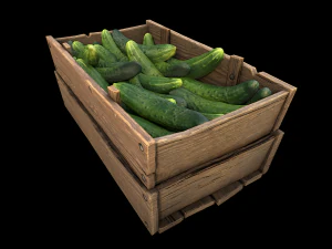 Cucumbers Box Crate Bazaar Food Stand Stall 3D Model