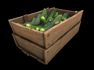 Cucumbers Box Crate Bazaar Food Stand Stall 3D Model