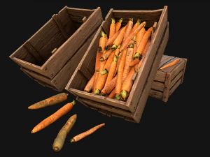 Carrots Box Crate Stand Bazaar Stall 3D Model