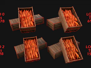 Carrots Box Crate Stand Bazaar Stall 3D Model