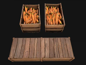 Carrots Box Crate Stand Bazaar Stall 3D Model