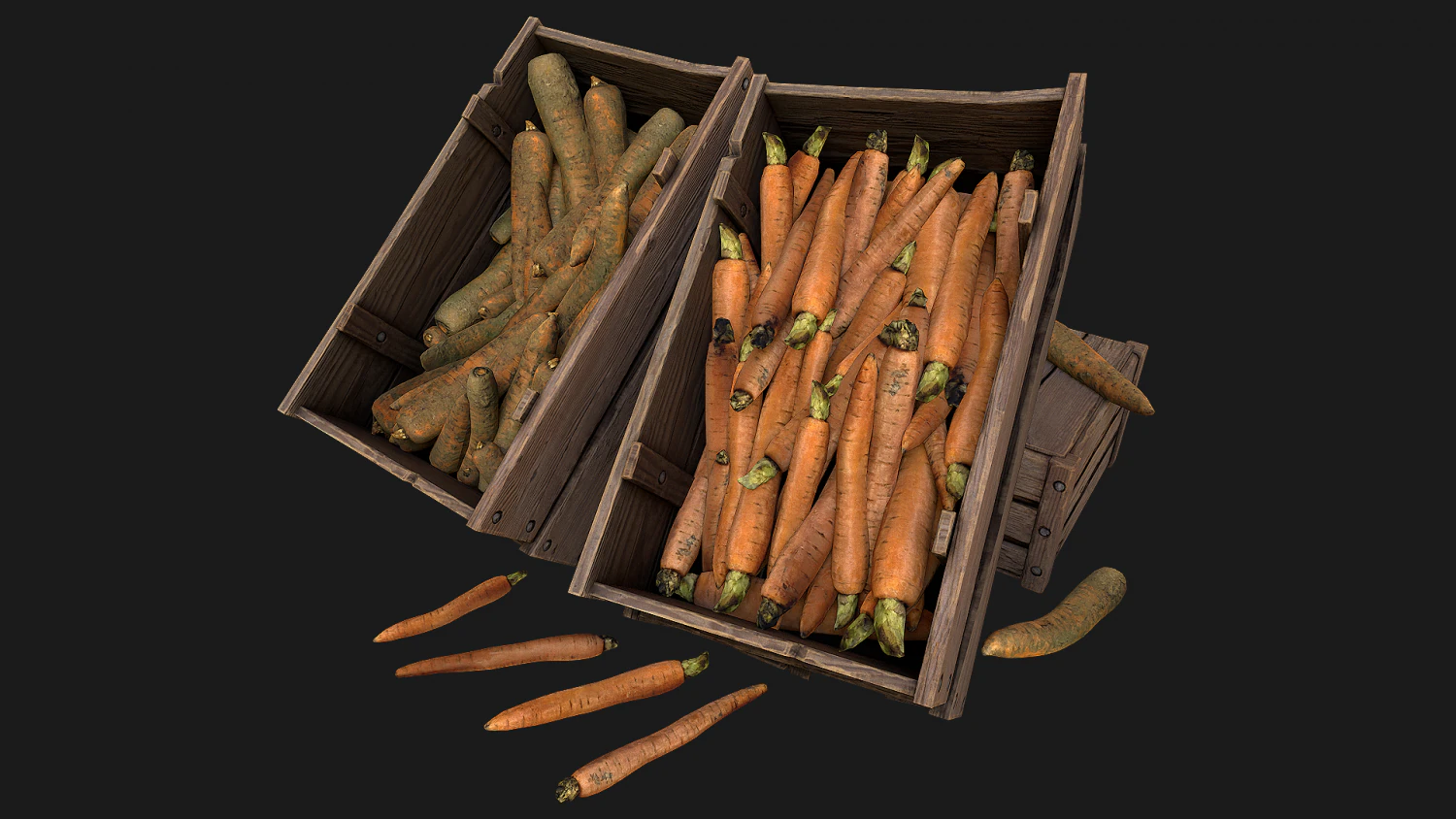 Carrots Box Crate Stand Bazaar Stall 3D Model .c4d .max .obj .3ds .fbx .stl .blend