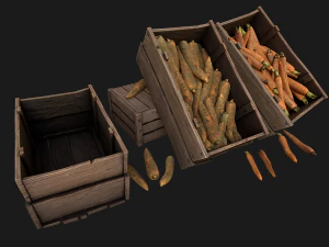 Carrots Box Crate Stand Bazaar Stall 3D Model