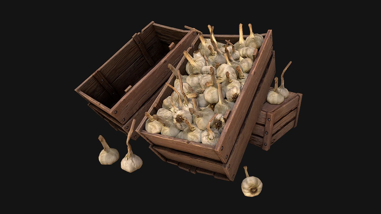 Garlic Box Crate Vegetable Bazaar Stand Stall Market 3D Model .c4d .max .obj .3ds .fbx .stl .blend